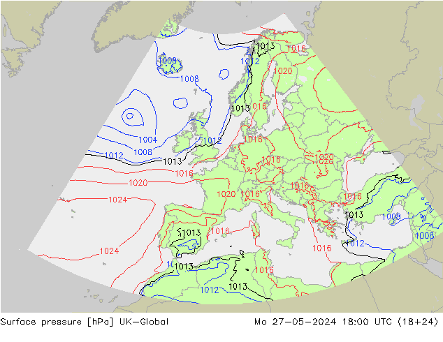 Surface pressure UK-Global Mo 27.05.2024 18 UTC