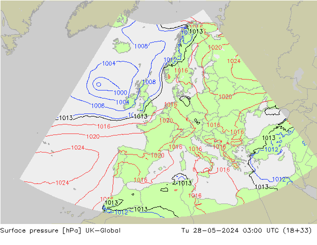 Pressione al suolo UK-Global mar 28.05.2024 03 UTC