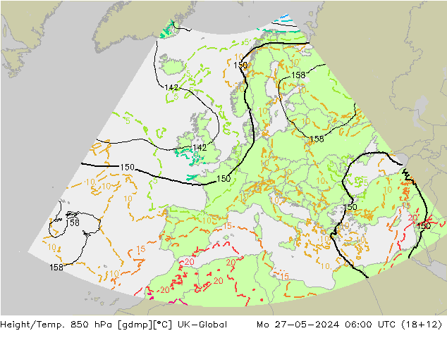 Height/Temp. 850 гПа UK-Global пн 27.05.2024 06 UTC