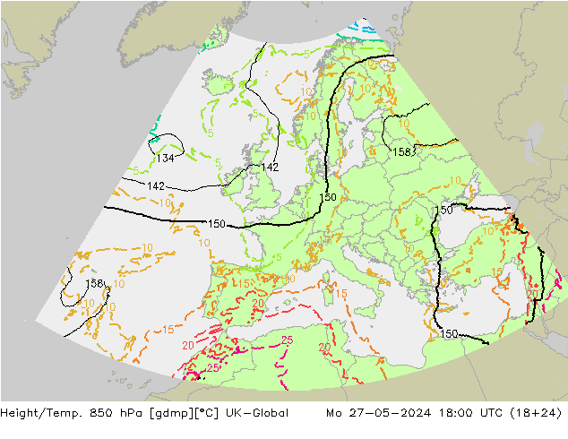 Height/Temp. 850 hPa UK-Global  27.05.2024 18 UTC
