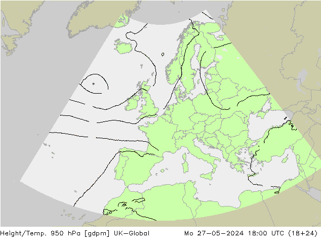Geop./Temp. 950 hPa UK-Global lun 27.05.2024 18 UTC