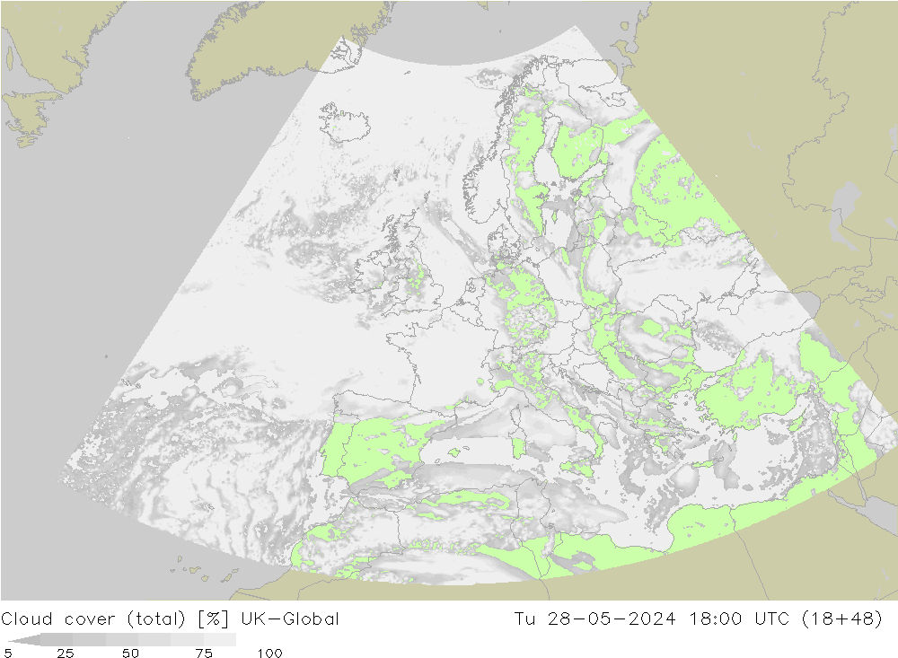 Nubes (total) UK-Global mar 28.05.2024 18 UTC