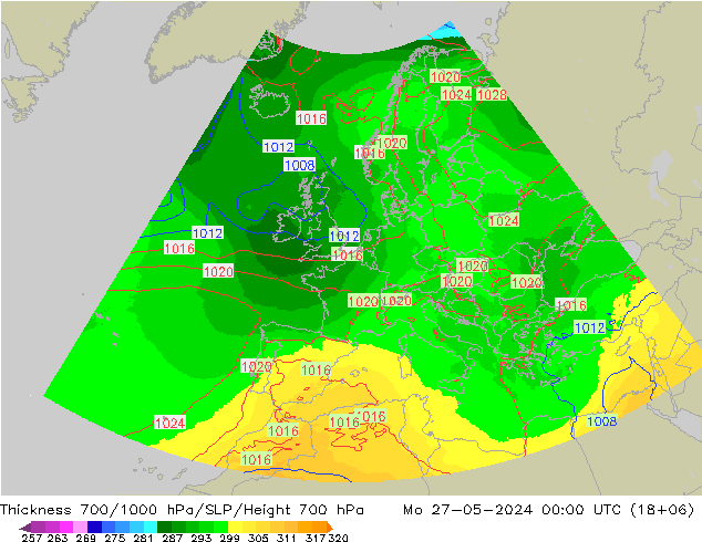 Thck 700-1000 hPa UK-Global Po 27.05.2024 00 UTC