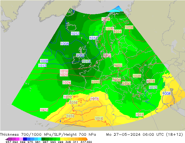 Thck 700-1000 hPa UK-Global Seg 27.05.2024 06 UTC