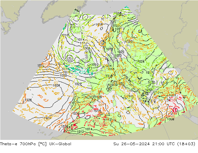 Theta-e 700hPa UK-Global dim 26.05.2024 21 UTC