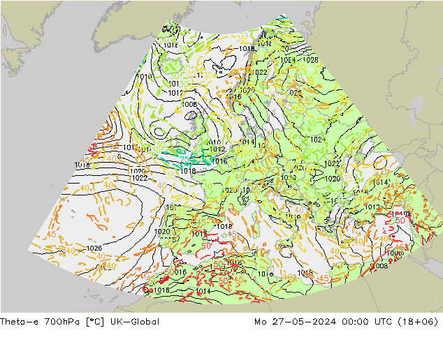 Theta-e 700hPa UK-Global Mo 27.05.2024 00 UTC