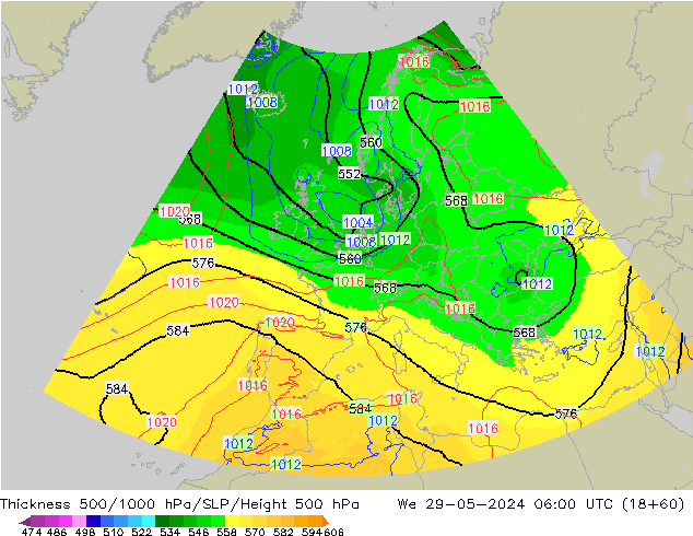 Schichtdicke 500-1000 hPa UK-Global Mi 29.05.2024 06 UTC