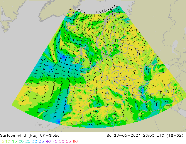 Surface wind UK-Global Ne 26.05.2024 20 UTC