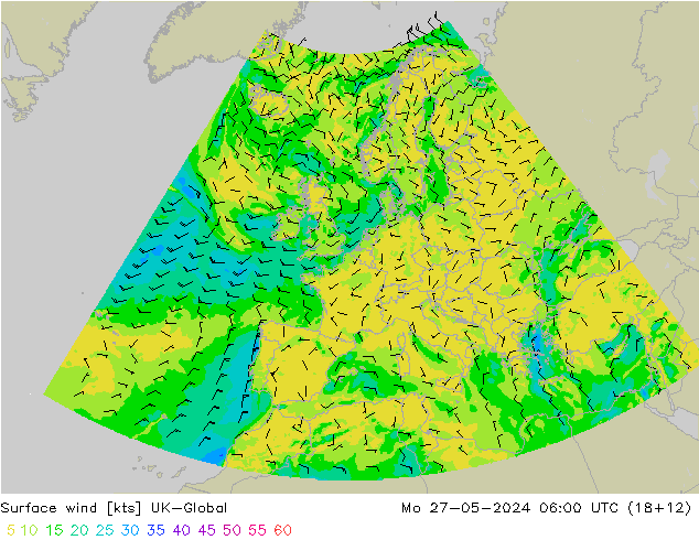Surface wind UK-Global Mo 27.05.2024 06 UTC