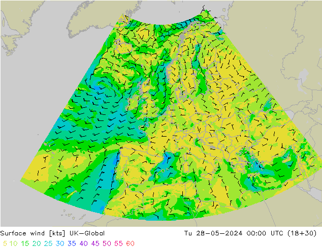 Vento 10 m UK-Global Ter 28.05.2024 00 UTC