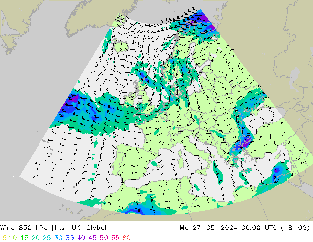 ветер 850 гПа UK-Global пн 27.05.2024 00 UTC