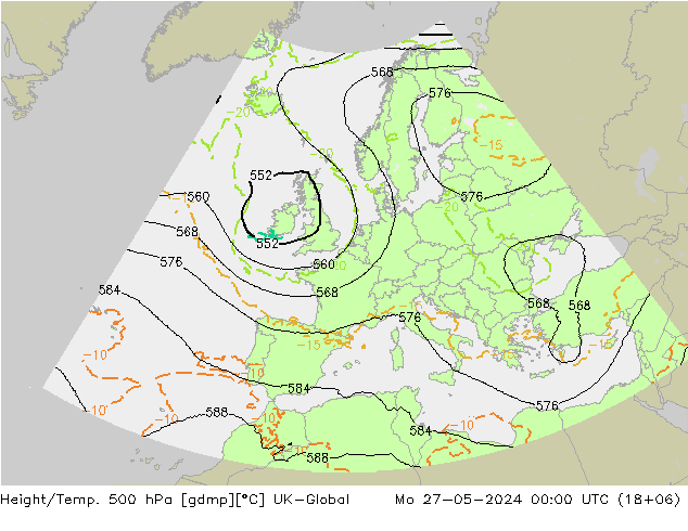 Height/Temp. 500 hPa UK-Global Mo 27.05.2024 00 UTC
