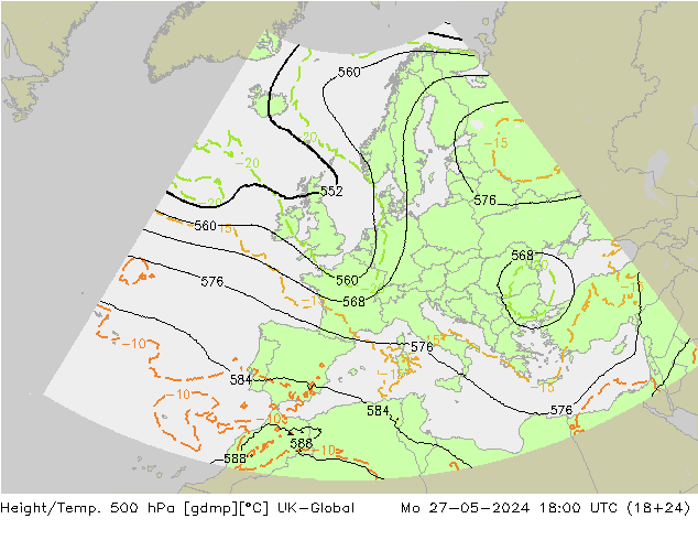 Height/Temp. 500 hPa UK-Global Mo 27.05.2024 18 UTC