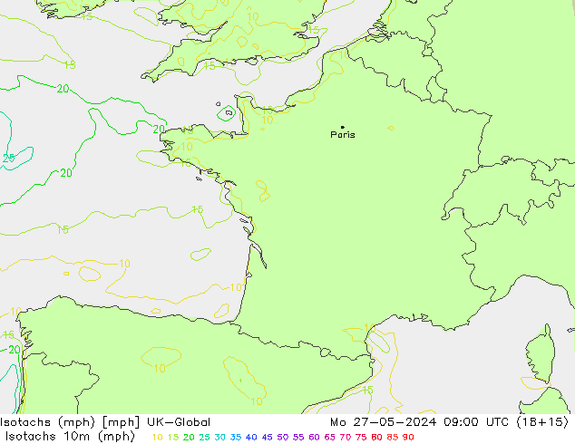 Eşrüzgar Hızları mph UK-Global Pzt 27.05.2024 09 UTC