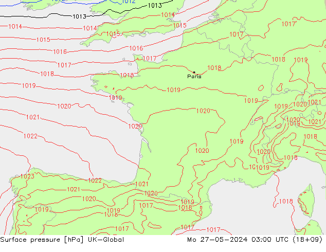 Atmosférický tlak UK-Global Po 27.05.2024 03 UTC