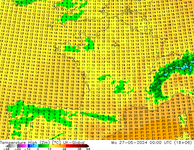 Höchstwerte (2m) UK-Global Mo 27.05.2024 00 UTC