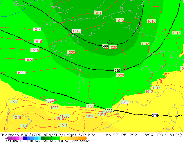 Schichtdicke 500-1000 hPa UK-Global Mo 27.05.2024 18 UTC