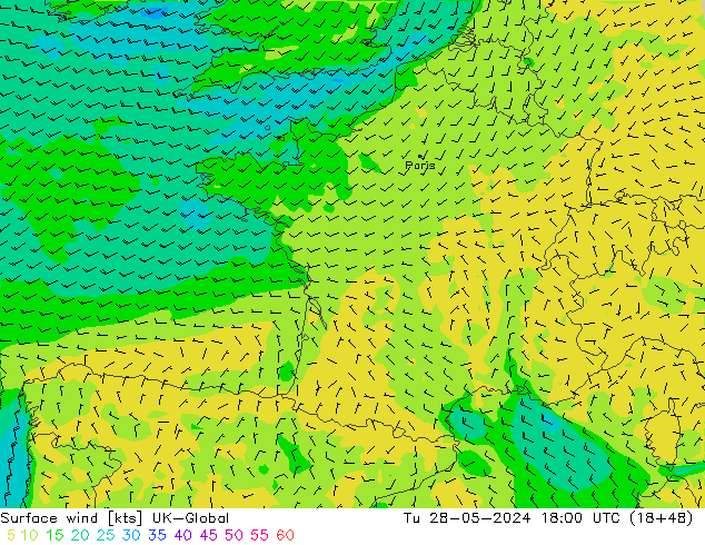 Wind 10 m UK-Global di 28.05.2024 18 UTC