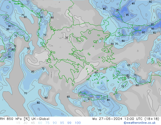 RH 850 гПа UK-Global пн 27.05.2024 12 UTC