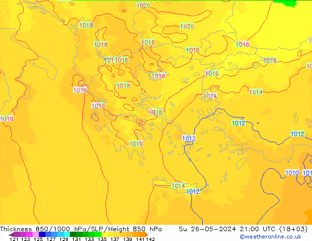 Thck 850-1000 hPa UK-Global nie. 26.05.2024 21 UTC