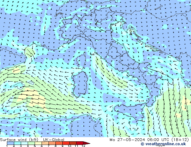 Wind 10 m (bft) UK-Global ma 27.05.2024 06 UTC