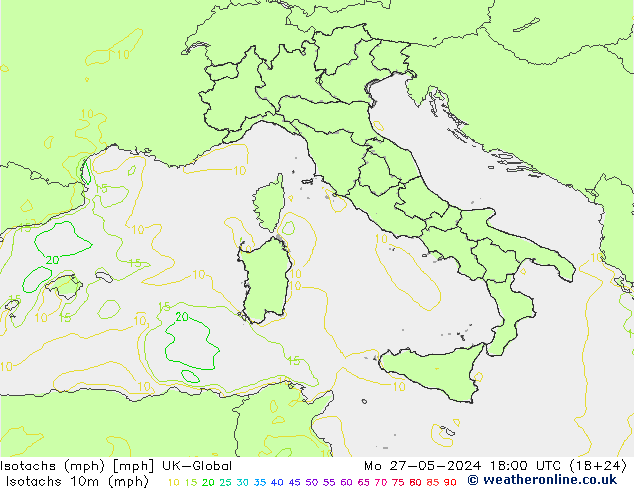 Isotachs (mph) UK-Global lun 27.05.2024 18 UTC