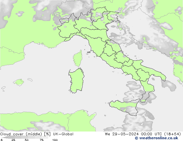 Bewolking (Middelb.) UK-Global wo 29.05.2024 00 UTC