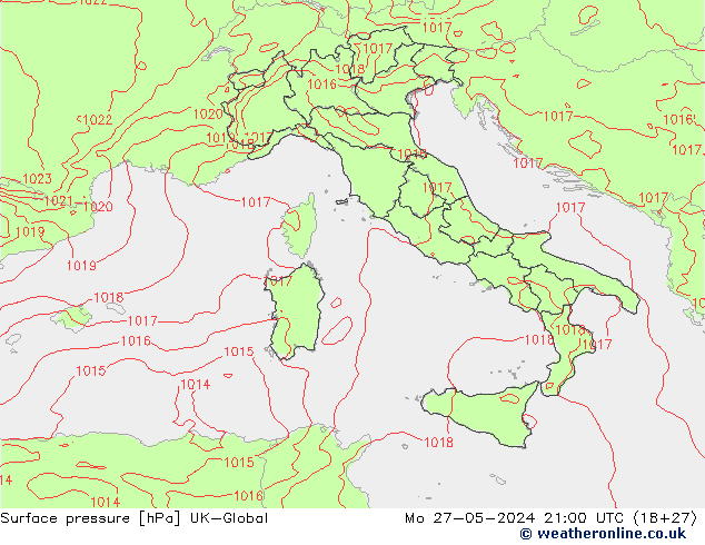 Atmosférický tlak UK-Global Po 27.05.2024 21 UTC