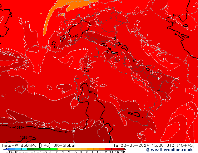 Theta-W 850hPa UK-Global mar 28.05.2024 15 UTC