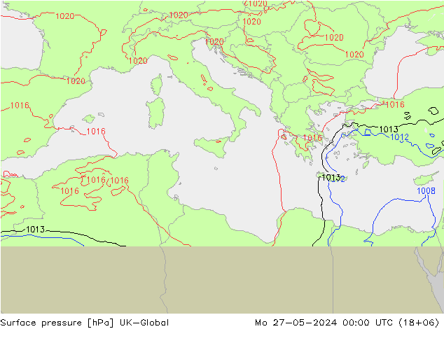 Surface pressure UK-Global Mo 27.05.2024 00 UTC