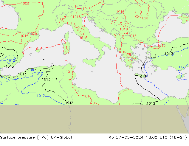 приземное давление UK-Global пн 27.05.2024 18 UTC