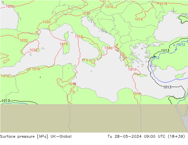 Surface pressure UK-Global Tu 28.05.2024 09 UTC