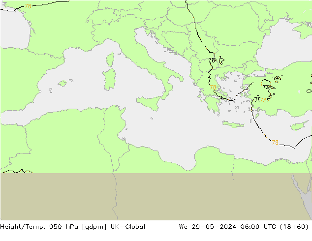 Yükseklik/Sıc. 950 hPa UK-Global Çar 29.05.2024 06 UTC