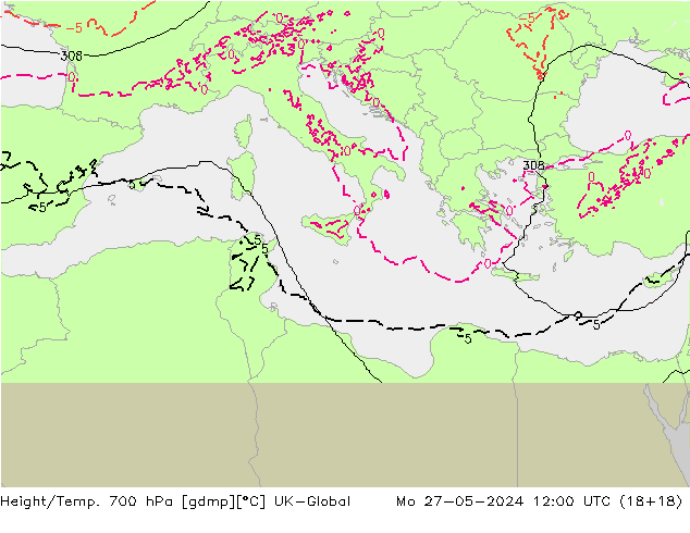 Hoogte/Temp. 700 hPa UK-Global ma 27.05.2024 12 UTC