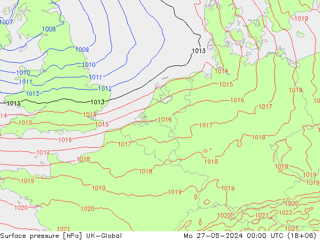 Surface pressure UK-Global Mo 27.05.2024 00 UTC