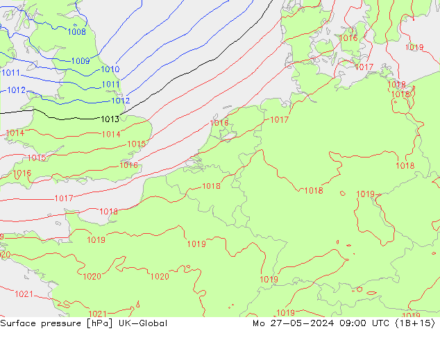 Surface pressure UK-Global Mo 27.05.2024 09 UTC