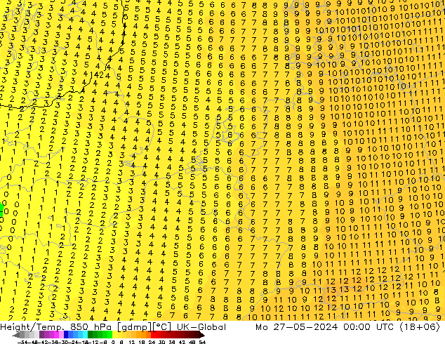 Height/Temp. 850 hPa UK-Global Seg 27.05.2024 00 UTC