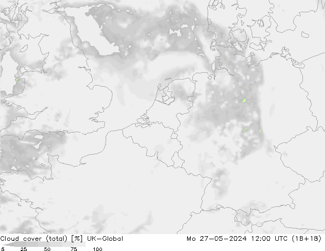 Bewolking (Totaal) UK-Global ma 27.05.2024 12 UTC