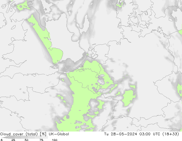 Bewolking (Totaal) UK-Global di 28.05.2024 03 UTC