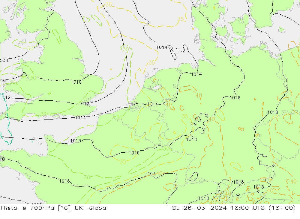 Theta-e 700hPa UK-Global zo 26.05.2024 18 UTC