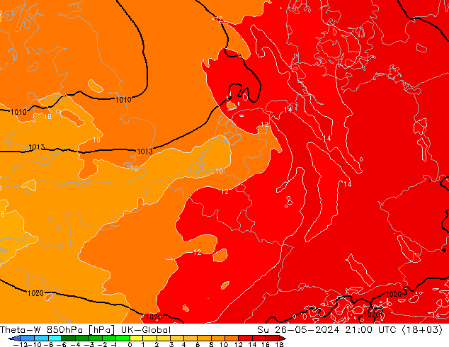 Theta-W 850гПа UK-Global Вс 26.05.2024 21 UTC