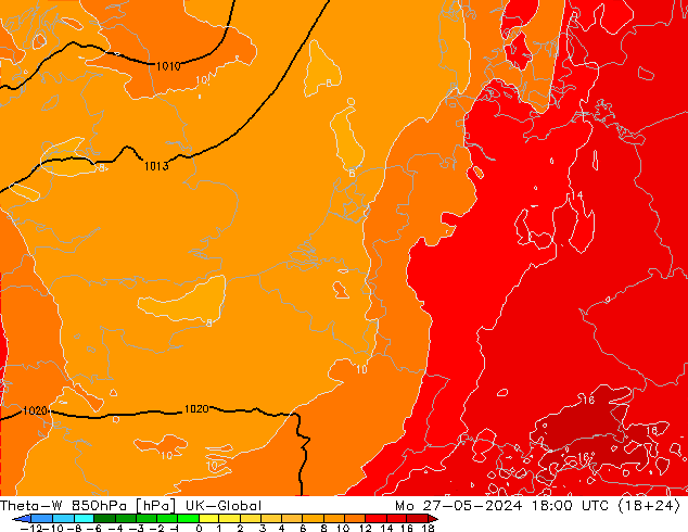 Theta-W 850hPa UK-Global Po 27.05.2024 18 UTC