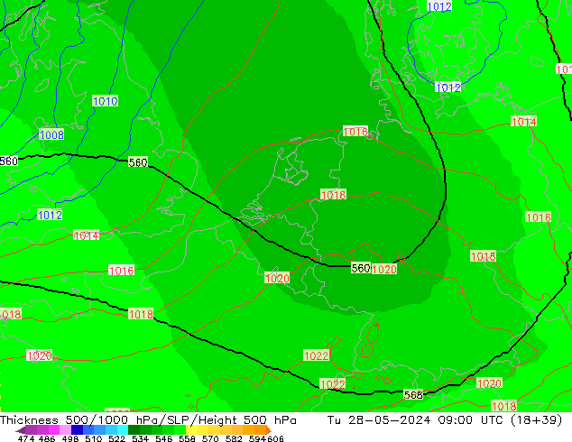 Thck 500-1000hPa UK-Global Tu 28.05.2024 09 UTC