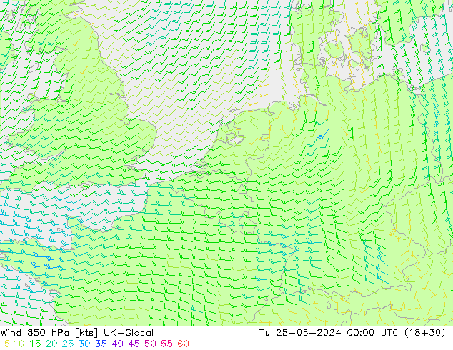 ветер 850 гПа UK-Global вт 28.05.2024 00 UTC