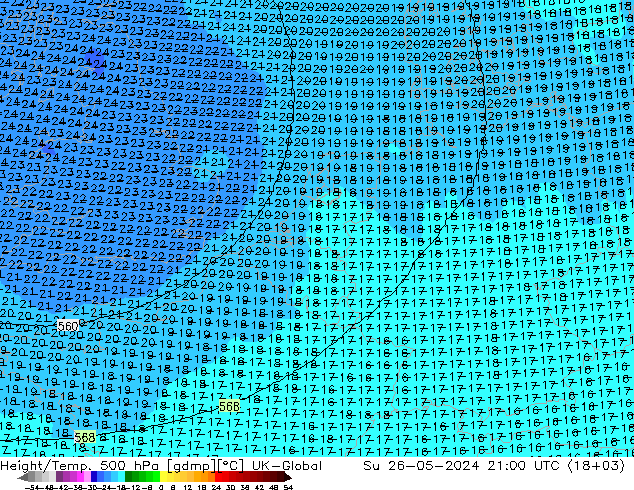 Height/Temp. 500 hPa UK-Global So 26.05.2024 21 UTC