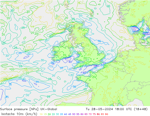 Eşrüzgar Hızları (km/sa) UK-Global Sa 28.05.2024 18 UTC