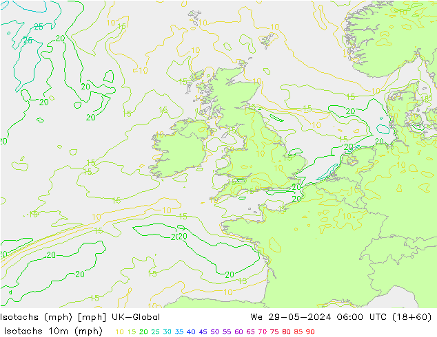 Isotachs (mph) UK-Global ср 29.05.2024 06 UTC