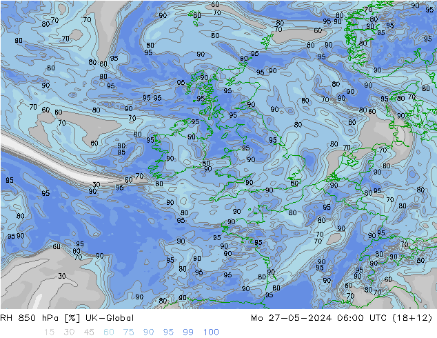 RH 850 hPa UK-Global  27.05.2024 06 UTC