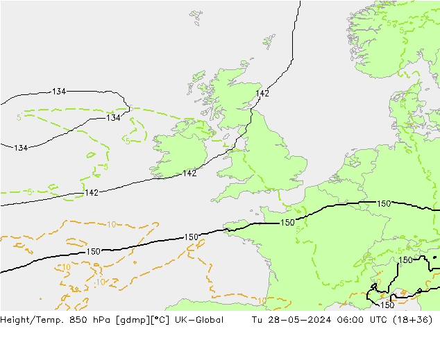 Height/Temp. 850 hPa UK-Global Tu 28.05.2024 06 UTC