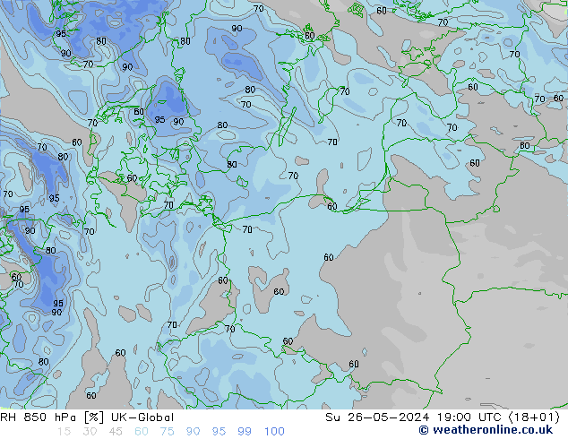 RH 850 hPa UK-Global Su 26.05.2024 19 UTC